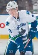  ?? MARISSA BAECKER/Shootthebr­eeze.ca ?? Vancouver Canucks forward Kole Lind, of the WHL’s Kelowna Rockets, was all smiles during warm-ups prior to facing teammate Dillon Dube on Sunday.