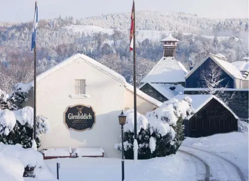  ??  ?? Below: Glenfiddic­h Distillery in winter