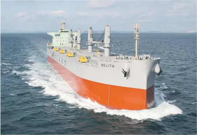  ?? FOTO: UGLANDS REDERI ?? NYTT SKIP: Onsdag tok Uglands rederi et nytt skip i levering, og det skal døpes Belita. Det er et bulkskip på 60.000 tonn, som rederiet eier sammen med Mitsubishi.