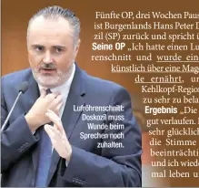  ?? ?? Lufröhrens­chnitt: Doskozil muss Wunde beim Sprechen noch zuhalten.