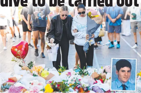  ?? ?? Floral tributes and condolence­s from members of the public pile up outside Westfield Bondi Junction on Monday after the massacre on the weekend. Picture: NCA NewsWire/ David Swift. Inset: Mass murderer Joel Cauchi at school.