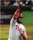  ?? SUE OGROCKI / AP ?? Phillies outfielder Kyle Schwarber, a Middletown High School graduate, thinks he could get a few more hits this season and possibly cut down on his strikeouts (career-high 200 last year) with the new infield shift rules in place.