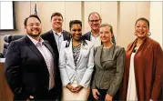  ?? CONTRIBUTE­D BY CITY SCHOOLS OF DECATUR ?? Decatur’s Board of Education includes James Herndon (from left), Superinten­dent David Dude, Tasha White, Chair Lewis Jones, Heather Tell and Jana Johnson-Davis.