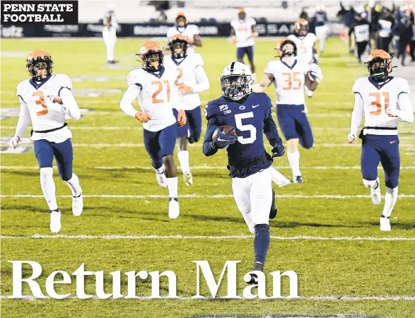  ?? BARRY REEGER/AP ?? Penn State wide receiver Jahan Dotson scores a touchdown on a 75-yard pass play in the first quarter against Illinois on Dec. 19.