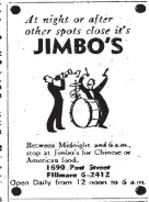  ?? The Chronicle 1954 ?? A May 17, 1954, Chronicle ad for Jimbo’s Bop City jazz club. It closed in ’ 65.