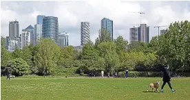  ?? ?? Not all towers: green space at Millwall Park, right, patissteri­e heaven at Paul and Canary Wharf’s In2Sports