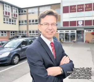  ??  ?? Steve Bell, chief executive of Painsley Catholic Academy, outside the college.