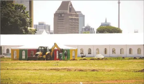  ?? (Picture by Justin Mutenda) ?? Preparatio­ns for the forthcomin­g ZANU-PF Extraordin­ary Congress slated for next week are at an advanced stage as tents had already been pitched by yesterday at Robert Mugabe Square in Harare. -