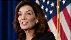  ?? Lori Van Buren / Times Union ?? Lt. Governor Kathy Hochul addresses the people of New York during a press conference at the New York State Capitol on Wednesday in Albany.