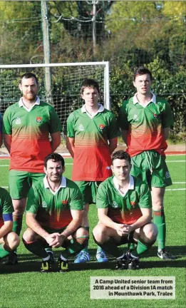  ??  ?? A Camp United senior team from 2016 ahead of a Division 1A match in Mounthawk Park, Tralee