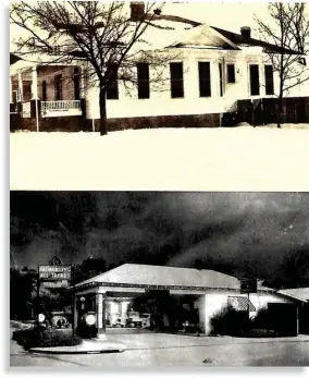  ??  ?? Pictured in the upper photo is the Pierce Home facing Lampkin Street and on the side of the house in later years (lower photo) Kennard Ward's service station was built in 1925 which also faced Lampkin Street.