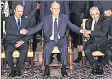  ?? REUTERS ?? Israel’s President Reuven Rivlin (centre) with PM Naftali Bennett and foreign minister Yair Lapid, in Jerusalem.