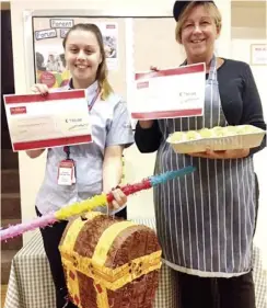  ??  ?? Amelia George Ellis and Sally Mockford celebrate receiving their bonus from Cedar Park Day Nursery in Twyford