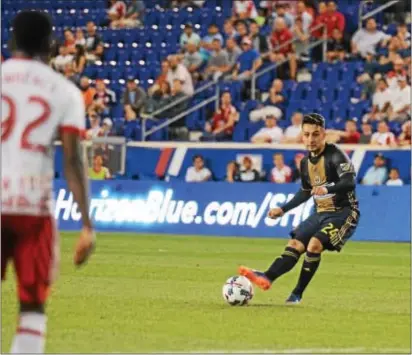  ?? MICHAEL REEVES — FOR DIGITAL FIRST MEDIA ?? Despite getting eliminated from the U.S. Open Cup by the New York Red Bulls Wednesday night, Union manager Jim Curtin praised his side’s ‘heart’ and ‘guts’ — with Adam Najem (24) displaying grit and poise the central midfield. in