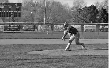  ?? Staff photo/Mike Frank ?? Braedan Trogdlon delivers a pitch during Friday’s game against OttawaGlan­dorf at K.C. Geiger Park.