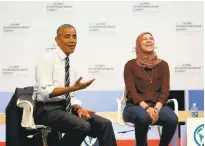  ??  ?? Left: Obama discusses the impact oft social media with entreprene­ur Mai Medhat, of Egypt.