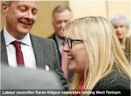  ?? ?? Labour councillor Karen Kilgour celebrates holding West Fenham
