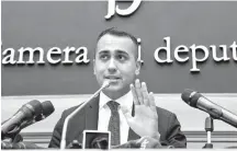  ?? AP-Yonhap ?? Leader of the 5-Star Movement, Luigi Di Maio, meets the media in Rome, Tuesday.