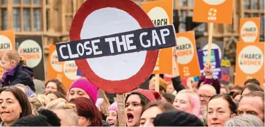  ?? ?? Girl power: Women protest for equal pay, and inset, Shirley Conran, who still sees work to do