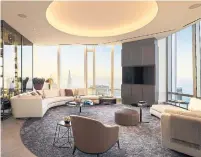  ??  ?? The living room has curved walls, luxe Minotti furniture and sliding glass walls to create rooms in the open-concept design.