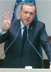  ??  ?? Le président turc Recep Tayyip Erdogan lors d’un discours à Ankara, hier.