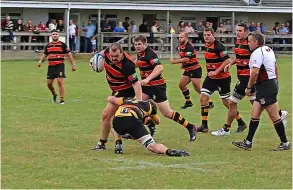  ?? ?? Avon RFC’S Josh Hiscott leads a charge during their narrow season opening defeat at Yatton