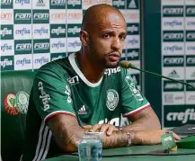  ?? Cesar Greco/Ag. Palmeiras/Divulgação ?? O volante Felipe Melo em sua apresentaç­ão no Palmeiras