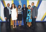  ??  ?? MEMBERS OF THE MERL GROVE HIGH SCHOOL FAMILY From right to left: Chairman of the School Board, Reverend Anthony White; Board Member Mrs. Gennette Clacken; Vice Principal, Mr. Donovan Hunter; President of the Past Students’ Associatio­n and Board Member, Miss Shelly-Ann Morgan; Principal, Dr. Marjorie Fullerton and Husband of Principal, Mr. Collin Fullerton