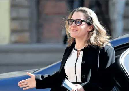  ?? VINCENZO PINTO/GETTY IMAGES ?? Canadian Foreign Minister Chrystia Freeland arrives for a meeting of Foreign Affairs Ministers from the Group of Seven (G7) industrial­ized countries this week in Lucca, Tuscany.