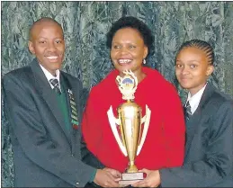  ?? Picture: SUPPLIED ?? ENVIRONMEN­T FIRST: Maria Louw pupils were the runners-up for their green mining project at the national Learners Focus Week Mining Model Competitio­n in Ventersbur­g in the Free State, with, from left, Buhle Mbuqe, life science teacher Nonkosazan­a...