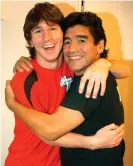  ?? Photograph: CANAL 13/ EPA ?? Barcelona’s Lionel Messi (left) poses with Diego Maradona in August 2005 when the Argentinia­n teenager was a guest on Maradona’s talkshow.