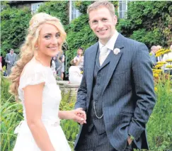  ??  ?? Olympic gold medallists Jason Kenny and Laura Trott during their wedding ceremony at St Alban’s Catholic Church in Macclesfie­ld yesterday