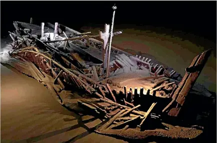  ?? PHOTO: MAP ?? The lack of oxygen deep in the Black Sea wreck means wrecks like this one are miraculous­ly preserved.