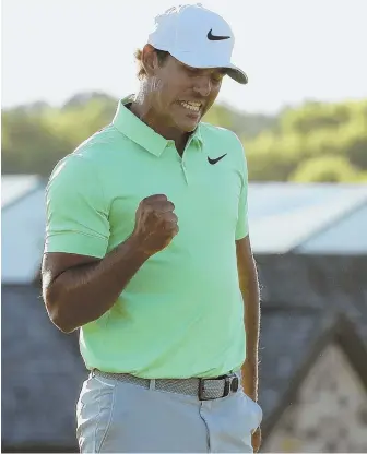  ?? AP PHOTO ?? PUMPED: Brooks Koepka reacts after sealing his victory at the U.S. Open Sunday.