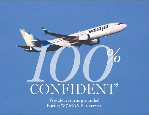  ?? GAVIN YOUNG / POSTMEDIA NEWS ?? The first WestJet 737 MAX 8 takes off in Calgary on Thursday with a destinatio­n of Vancouver. The aircraft had been grounded globally since 2019.