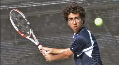  ?? Dan Watson/ The Signal ?? Saugus’ Daniel Dallal gets ready to return a shot during Thursday’s matches against Golden Valley at Saugus High School.