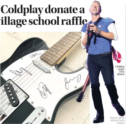  ?? Picture: Kevin Winter/getty Images ?? Coldplay have donated a signed Fender guitar to a Cotswold school’s Christmas raffle
Coldplay singer Chris Martin