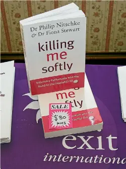  ?? PHOTOS: FAIRFAX NZ ?? Euthanasia material at an Exit Internatio­nal meeting.