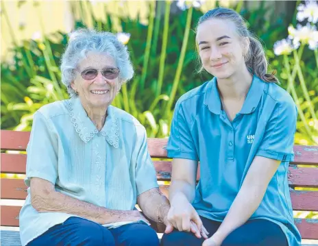 ?? Picture: AAP/Brenton Edwards ?? FEEL-GOOD ROLE: Personal carer Amber Marchesini with aged care resident Betty Brown.