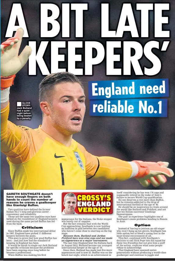  ??  ?? GLOVE STORY: Jack Butland had a quiet night before being beaten by a penalty