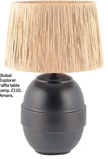  ??  ?? Global Explorer raffia table lamp, £110, Amara.