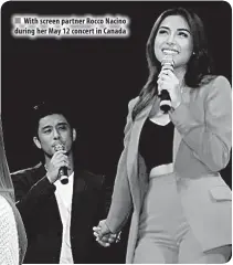  ??  ?? With screen partner Rocco Nacino during her May 12 concert in Canada