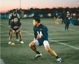  ?? NAVY ATHLETICS ?? Safety Jaxson Campbell performs speed and agility drills during Navy football’s infamous predawn workouts known as“fourth quarters.”