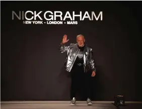  ??  ?? Former NASA astronaut Buzz Aldrin, lunar module pilot on Apollo 11 and second man to walk on the Moon, walks the runway during the Nick Graham fashion show during New York Fashion Week.