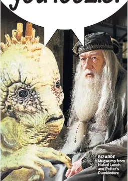  ??  ?? BIZARRE Mugwump from Naked Lunch and Potter’s Dumbledore