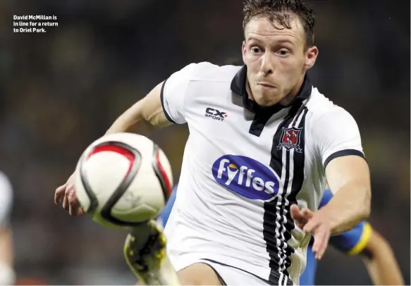  ??  ?? David McMillan is in line for a return to Oriel Park.