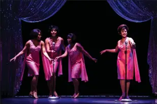  ?? Matthew Murphy photos ?? ABOVE: Sarah Bockel, as Carole King, performs at Carnegie Hall in “Beautiful – The Carole King Musical,” at the Providence Performing Arts Center through Sunday. LEFT: From left, Traci Elaine Lee, McKynleigh Alden Abraham, Alexis Tidwell and Ximone...