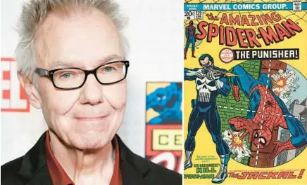  ?? JOHN LAMPARSKI/GETTY; MARVEL ?? Comic book creator Gerry Conway appears at a Marvel tribute to producer Stan Lee in New York on Oct. 7, 2019. At right, the first appearance of Conway’s Punisher character in 1974.