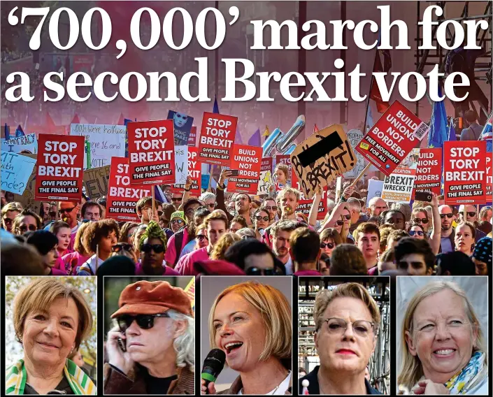  ??  ?? Celebritie­s who joined yesterday’s protest march in London included, from left, Delia Smith, Sir Bob Geldof, Mariella Frostrup, Eddie Izzard and Deborah Meaden