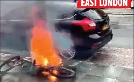  ?? ?? EAST LONDON
DEADLY: The aftermath of e-bike fires in Tyne and Wear, a Liverpool hotel and a family home in Merseyside. Above left: An e-bike ablaze in a London street